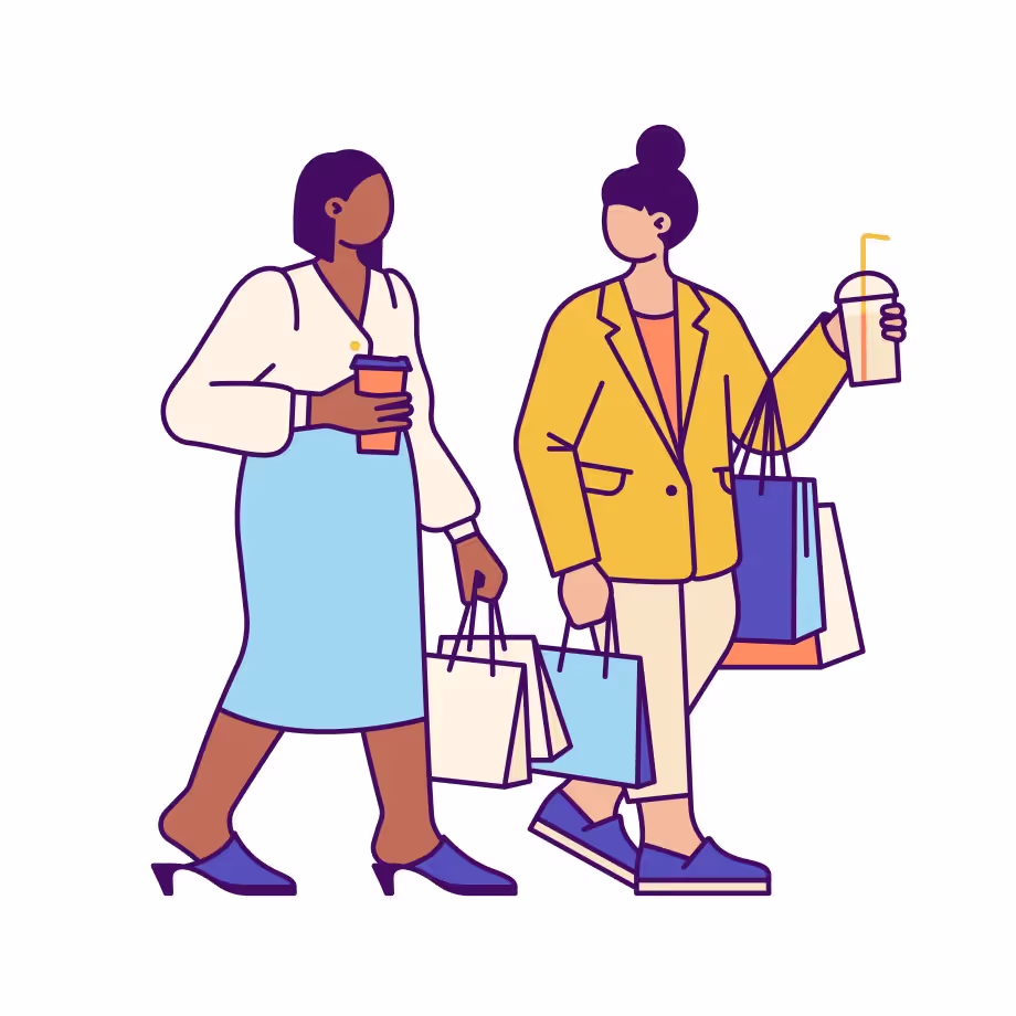 Two Women Walking with Shoping bag Illustration